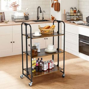 Carrello da Cucina Portatile Multifunzione con Ripiani Portaoggetti, Pratico Carrello di Servizio - Product Image 3