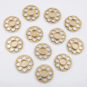 <b>Round</b> <b>Gold</b> Tea Light Holder with Pearl and Floral Design for Wedding Home Decoration <b>Mirror</b> Style Candle Holder - Product Image 2