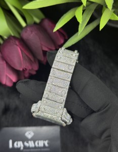 Montre automatique de luxe pour homme en acier inoxydable, style hip-hop, avec breloque en verre analogique et moissanite VVS colorée, vente en gros - Product Image 3