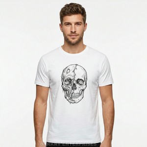 เสื้อยืดสีขาวสั่งทำขายส่งสำหรับผู้ชาย ลายกราฟิกศิลปะรูปหัวกะโหลกแบบจุดๆ สไตล์มินิมอล สตรีทแวร์ เสื้อยืดคุณภาพสูง ผลิตจากผ้าฝ้ายหวีอย่างดี - Product Image 1
