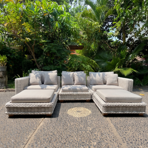 New Modern Minimalist Matoa Dining <b>Set</b> Four Chairs <b>And</b> One Round <b>Table</b> Artisanal Synthetic Rattan Indoor Outdoor Home Decor Item - Product Image 1
