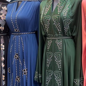 Hot sale Modest Dubai Beaded Sequined <b>Long</b> Sleeve Abaya Muslim Traditional Handmade Wedding Women Polyester Breathable V Neck - Product Image 1