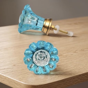 Blue Ceramic Tulip Shape Cabinet <b>Knob</b> Round Industrial Style Handle for Kitchen Bedroom Wardrobe with Antirust Easy Installation - Product Image 1