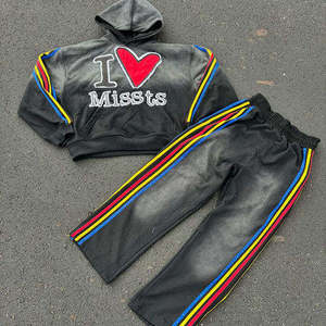 Unisex Acid Wash Oversized Tracksuit Customized DTG New Jogging Sweat Suits for Men Plus Size Winter - Product Image 4