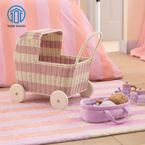 Panier de rangement en rotin fait main, rond, tissé, décoratif, pour la maison, la chambre d'enfant, les jouets, naturel, vente en gros - Product Image 3