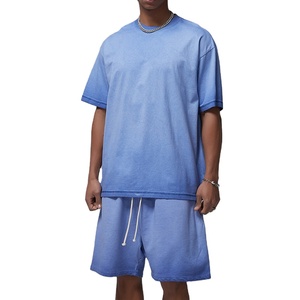 Custom Logo 100% Cotton Breathable Summer Printed T-Shirt <b>Shorts</b> Set Quick-Drying Solid Color Acid Wash Sun Fade Casual <b>Men</b> - Product Image 2