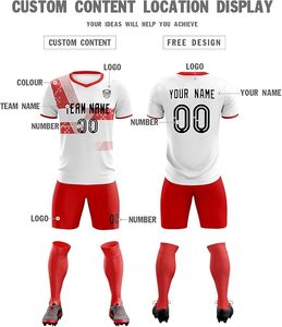 Uniforme de Fútbol Personalizable Blanco y Rojo con Estampado por Transferencia Térmica, Cuello en V, Manga Corta, Transpirable, Poliéster Ecológico para Hombre Adulto - Product Image 4