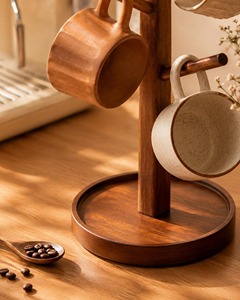 Good Quality Natural Beech Wooden Cup Holder Custom Logo Paper Towel Display <b>Rack</b> wooden mug tree stand Countertop coffee cup - Product Image 6