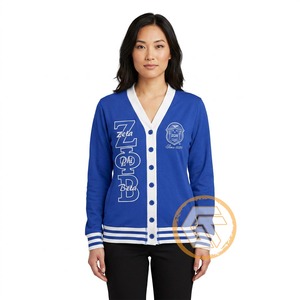 ออกแบบเสื้อคาร์ดิแกนสตรี Zeta Phi Beta ของคุณเอง เสื้อผ้าสตรีนักศึกษา สำหรับฤดูหนาว สวมใส่สบาย ผลิตจากอะคริลิกถัก ติดกระดุม คุณภาพสูง - Product Image 1