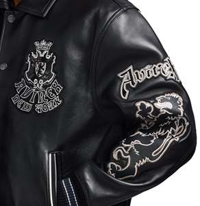 Avirex Men's Black Leather Bomber <b>Jacket</b> Embroidered Crest Front Button Regular Fit Turn-down Collar Streetwear <b>Winter</b> <b>Jacket</b> - Product Image 4