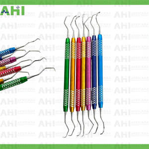 Ensemble de curettes dentaires AHI Gracey multicolores en acier inoxydable, manuel, 7 pièces, instruments parodontaux de haute qualité, certifié CE - Product Image 5