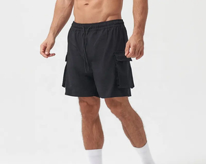 กางเกงขาสั้นออกกำลังกายสำหรับผู้ชาย สีดำ ผ้าฝ้าย 100% กันน้ำ แห้งเร็ว ลายดิจิตอล  แบบสวมใส่สบาย มีซิป  พร้อมโลโก้สั่งทำพิเศษ - Product Image 2