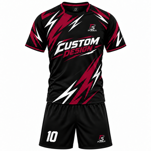 Conjunto de Camiseta y Pantalones Cortos de Fútbol para Hombre, para Clubes de Fútbol, Negro, Rojo, Blanco, Transpirable, Absorbente de Humedad, Uniforme de Manga Corta - Product Image 1