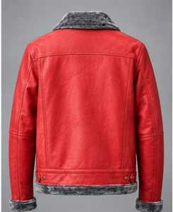 Champ <b>King</b> Men's Red Leather Jacket With Faux Fur Lining Stand Collar Zipper Closure Moto Biker Style Winter Thick <b>Coat</b> - Product Image 5