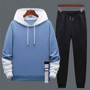 Men Solid Color Hooded Tracksuit Full Length Casual Autumn Breathable Polyester Cotton <b>Pants</b> Set With Side Pockets - Product Image 3