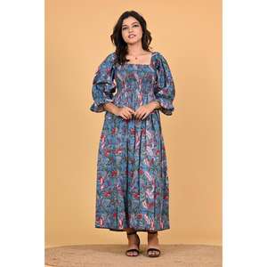 Vestido Maxi Boho de Algodón Indio con Estampado Floral para Mujer, Vestido de Verano de Manga Larga con Volantes, Estilo Hecho a Mano, Vestido para Fiesta - Product Image 3