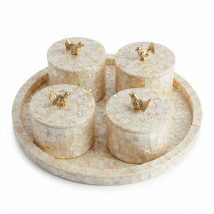 Plateau carré en nacre, fait main, mosaïque MOP, plateau de service blanc crème, incrustation de coquillages, plateau décoratif pour table basse - Product Image 6