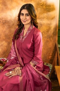 Women's Pink Marina <b>Silk</b> Embroidered Quick Dry Floor-Length <b>Kurta</b> Set Dupatta Traditional Indian Pakistani Wedding Wear Regular - Product Image 1