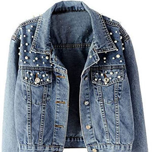 Blouson en jean de coton pour femme, manches longues, col court, couleur unie, coupe-vent, respirant, séchage rapide, décontracté, délavé - Product Image 1
