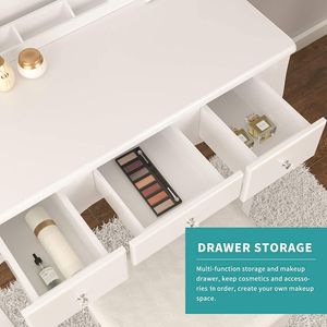 Mecor White <b>Makeup</b> Vanity Set with Square Mirror Cushioned Stool 5 Drawers and 3 Removable Divid Wood Dressing <b>Table</b> - Product Image 6