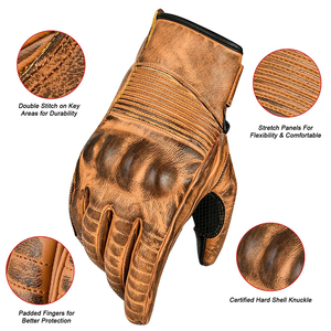Guantes de Cuero para Motociclismo de Pista con Paneles Protectores para los Dedos, Palma Acolchada y Cierre de Puño Ajustable - Product Image 1