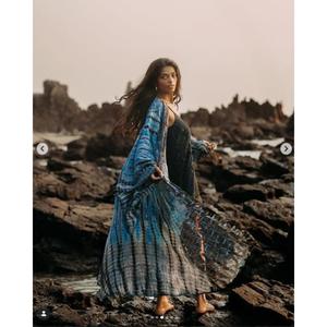 Robe Kimono Maxi Bohème Tie-Dye Sans Manches Coupe Ample Imprimé Géométrique Uni Paillettes Col en V Coupe Évasée Écologique Tenue de Plage Estivale - Product Image 3