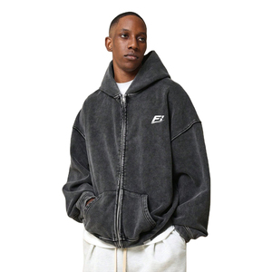 New <b>Black</b> Winter Men's Vintage Acid Wash Zip-Up Hoodies Breathable 100% Cotton 480GSM Heavy Custom Logo Hoodies <b>Sweatshirts</b> USA - Product Image 1