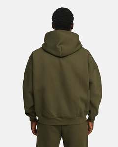 Sudadera con capucha para hombre, verde oliva, con cremallera, corte regular, de algodón polar, estilo casual urbano, para invierno, con tratamiento antiencogimiento. - Product Image 2