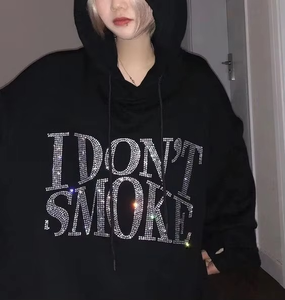 Nouveau sweat à capuche pour homme 100% coton écologique, avec transfert thermocollant de strass et cristaux personnalisés, sans cordon de serrage, effet diamant scintillant - Product Image 3