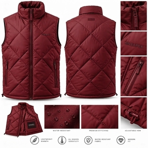 Men's <b>Burgundy</b> <b>Puffer</b> <b>Jacket</b> Lightweight Stand Collar Zip Up Winter <b>Jacket</b> Casual Outdoor Streetwear Custom Apparel - Product Image 3