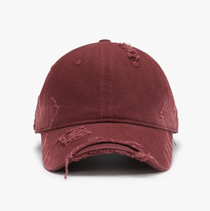 Casquette de baseball unisexe bordeaux 6 panneaux en coton vieilli couleur unie style vintage décontracté pour adultes avec fermeture ajustée à l'arrière - Product Image 1