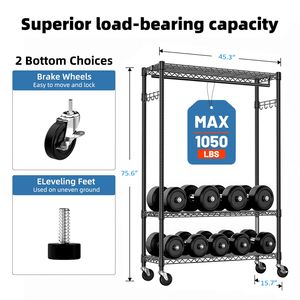 Appendiabiti a 3 livelli su ruote per carichi pesanti, armadio guardaroba in metallo autoportante con 1 asta e appendiabiti in filo metallico - Product Image 5
