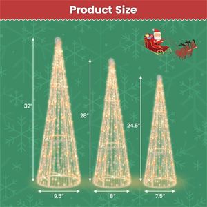 Set di 3 Alberi di Natale Bianchi Pre-Illuminati con 90 LED Bianchi Caldi, Impermeabili, Misure 32"/28"/24.5" con Ghirlande di Perline e Stelle - Product Image 3