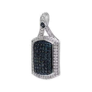 Blue Black and White Moissanite Pendant Rectangular <b>Charm</b> Link Chain Necklace for Women - Product Image 1