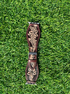 แฮนด์เมดแกะสลักสายนาฬิกาหนังตะวันตกออกแบบที่กําหนดเองดอกไม้ Toled ทาสีคาวบอยนาฬิกา Boho เปลี่ยนสายนาฬิกา - Product Image 6