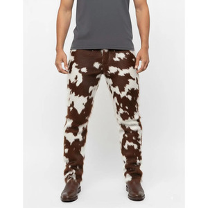 Pantalon en cuir de vachette véritable avec fourrure pour homme, style motard western, pour la mode et la pratique de la moto - Product Image 3