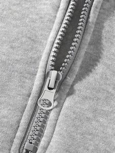 Conjunto casual de dos piezas para hombre: Sudadera con capucha y cremallera corta en gris jaspeado claro de tejido grueso y pantalones deportivos de pierna ancha con cordón a juego. - Product Image 3