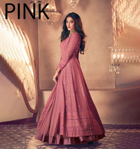 Mode indienne à la mode pour les femmes longue soie Banglory avec broderie Anarkali Kurti robe avec Dupatta costume de fête de mariage - Product Image 3