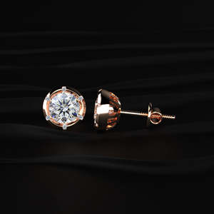 Round Brilliant Moissanite Stud Earrings 4 TCW Colorless VVS 14K Gold 2 Carat Solitaire Basket <b>Screw</b> Back Handmade Bridal Band - Product Image 4