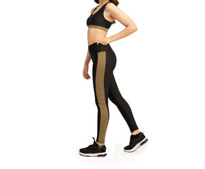 Nouvel Arrivage Leggings de Yoga et de Sport pour Femme, Taille Élastique, Motif Noir et Panneaux Dorés, Coupe Ajustée, Taille Haute, pour l'Entraînement - Product Image 4