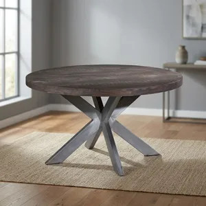 Modern Round Coffee <b>Table</b> with Wood Top and Metal Base Minimalist Design <b>Nesting</b> Living Room Furniture Handmade Home Decor - Product Image 5