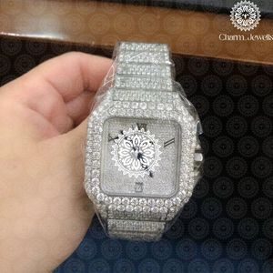 Charm Jewellis Luxury Men's <b>Diamond</b> Encrusted Square <b>Watch</b> Stainless Steel Analog Quartz Folding Clasp 38mm - Product Image 3