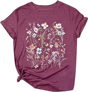 Camiseta de Mujer con Diseño Floral, Estilo Casual, Cuello Redondo, Algodón Suave, Alta Calidad, Nueva Colección - Product Image 2
