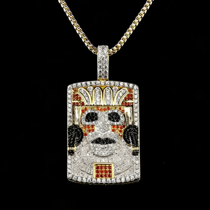 Pendentif Masque Aztec Bling Hip Hop Multi-couleurs en Argent Sterling 925 avec Zirconiums Cubiques - Product Image 1