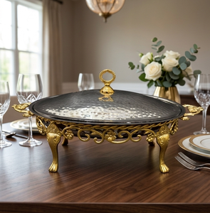 2026 Luxury Top Trending Oval Style Chafing Dish With Ornate <b>Legs</b> Hammered Lid High Quality Brass And Stainless Steel Available - Product Image 1