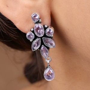 Wholesale Oxidized <b>Silver</b> Multi <b>Earrings</b> for Women | Handmade Boho <b>Dangle</b> <b>Earrings</b> | Ethnic Gemstone Jewelry Bulk - Product Image 3