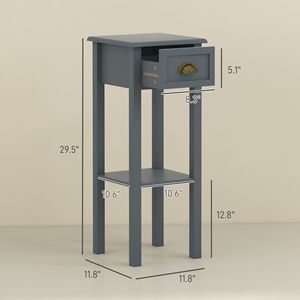Set di 2 tavolini laterali a 2 livelli con cassetto e ripiano per soggiorno, corridoio, finitura grigia - Product Image 3