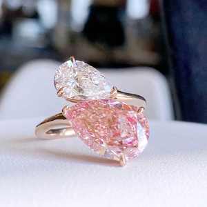 Anillo de compromiso de moissanita de dos piedras con corte de pera, chapado en oro, banda abierta, joyería fina para mujer, regalos de aniversario - Product Image 3