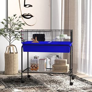 Gabbia per Uccelli Gigante a 2 Piani 84 cm x 47 cm x 89 cm con Ripiano Rimovibile e Ruote Blu - Product Image 2