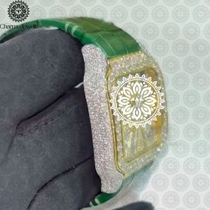 Montre mécanique de luxe Charm Jewels en acier inoxydable, boîtier carré 40 mm, bracelet en cuir vert, accents de diamants, mode masculine, date automatique - Product Image 3